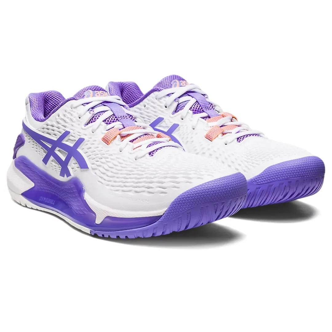 Gel Resolution 9 Womens Tennis Shoes in White and Amethyst - Asics