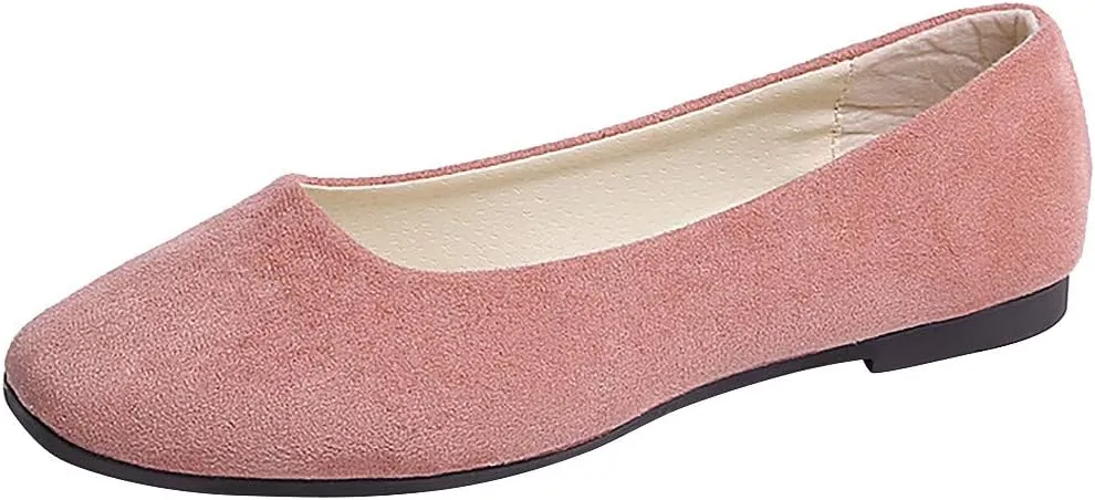 Ballet Flats for Women Square Toe Flat Shoes Dressy Slip On Loafers Business Casual Shoes Work Shoes Suede Loafers