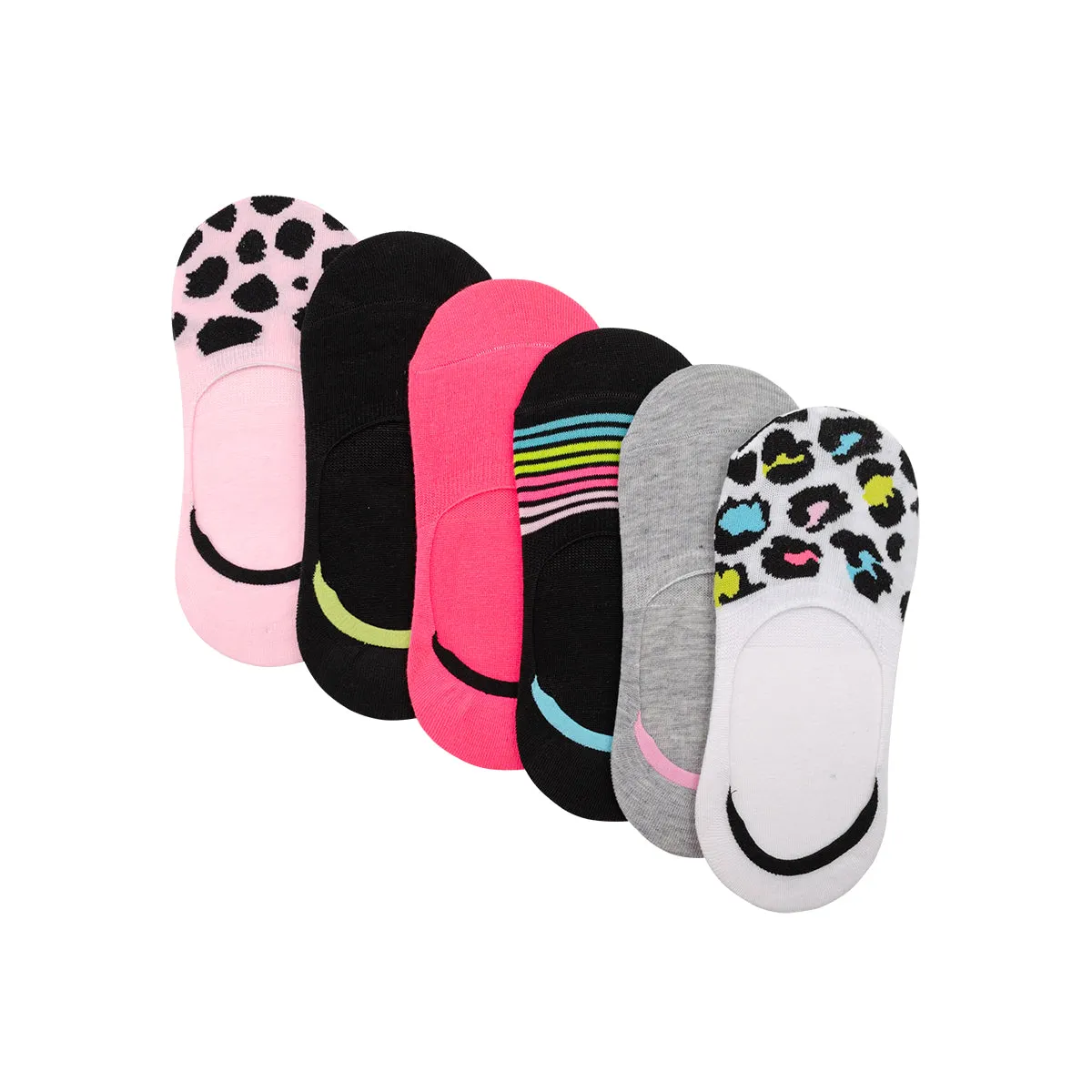 Betsey Johnson Women's Printed Foot Liners, No-Show Invisible Hidden Novelty Patterned Socks, 6 Pack