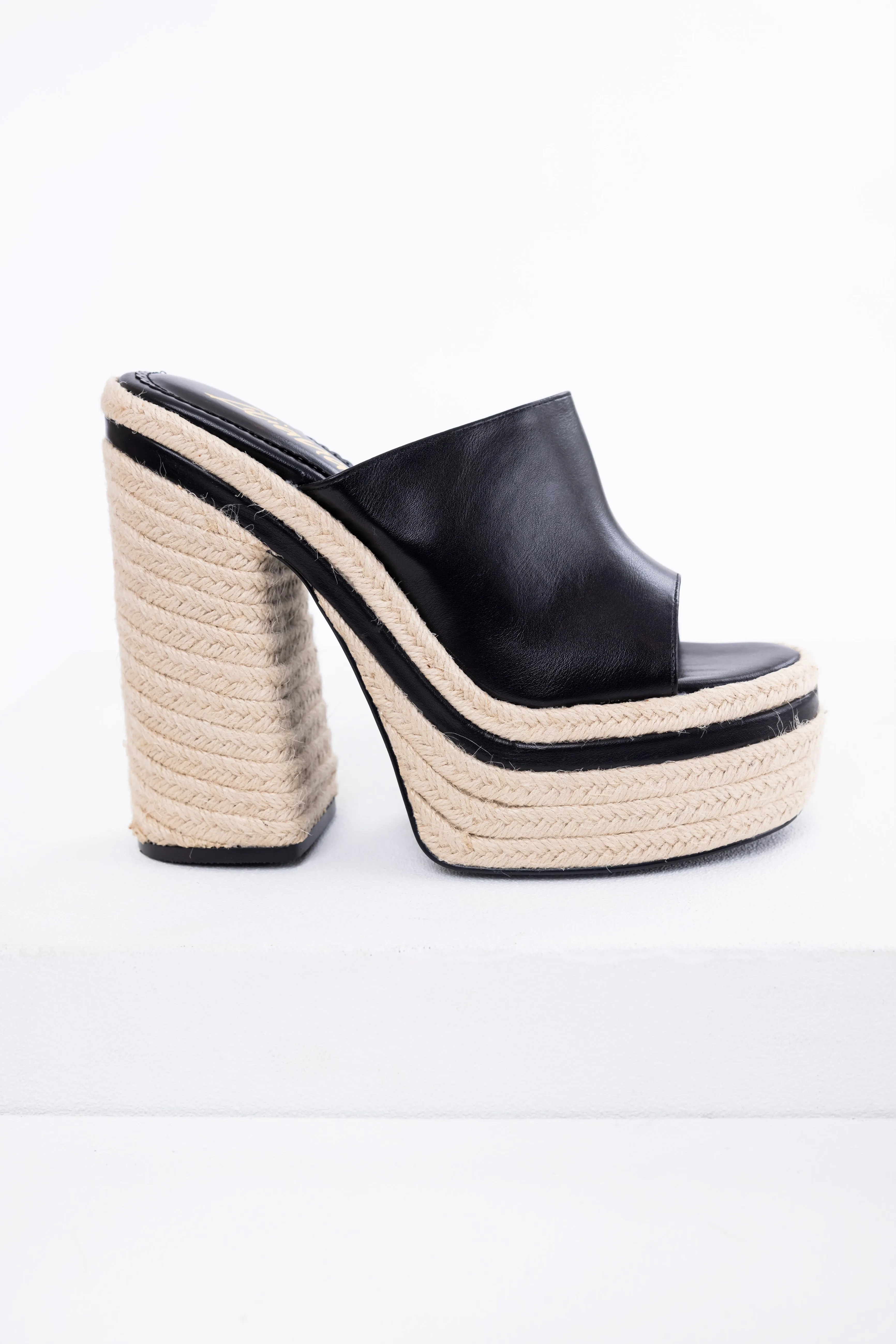 Black High Heel Espadrille Platform Sandals
