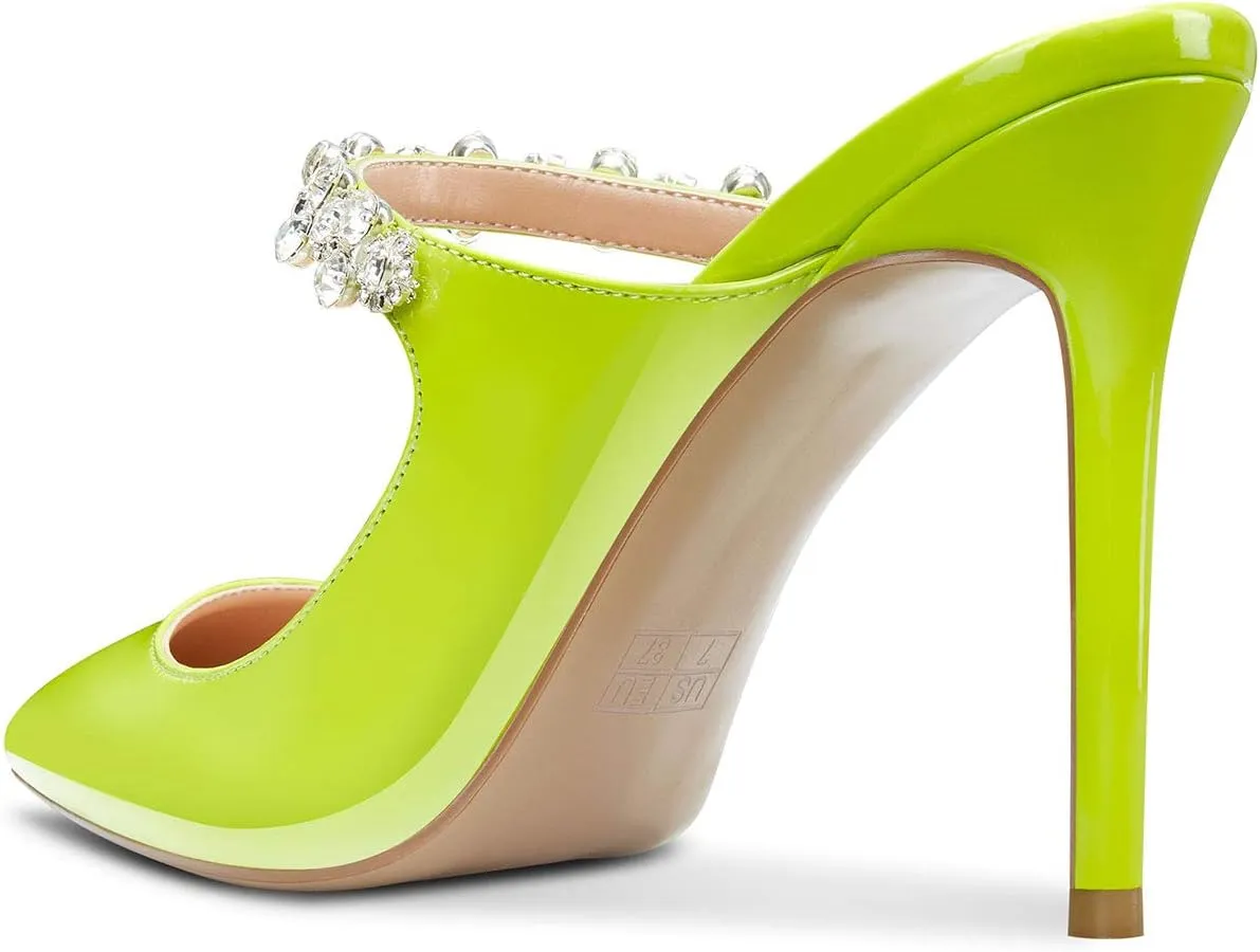 Castamere Womens Slingback Slip On High Heels Pumps Rhinestones Strappy Pointy Toe 10CM Heel Sandals