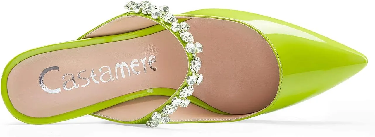 Castamere Womens Slingback Slip On High Heels Pumps Rhinestones Strappy Pointy Toe 10CM Heel Sandals
