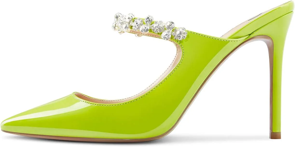 Castamere Womens Slingback Slip On High Heels Pumps Rhinestones Strappy Pointy Toe 10CM Heel Sandals