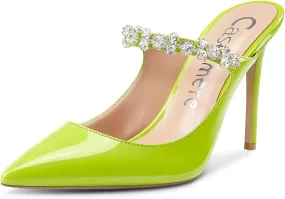 Castamere Womens Slingback Slip On High Heels Pumps Rhinestones Strappy Pointy Toe 10CM Heel Sandals