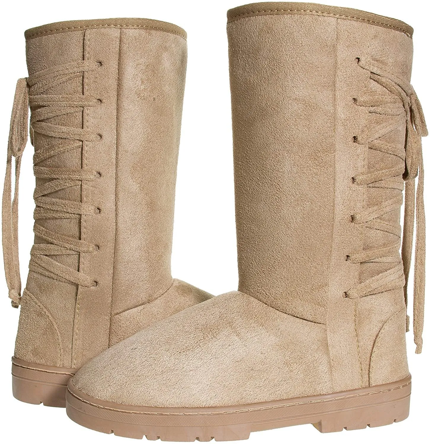 Chatties Chatz Womens Slip On High 11" Microsuede Winter Boots with Lace Up Back and Tassel Bow