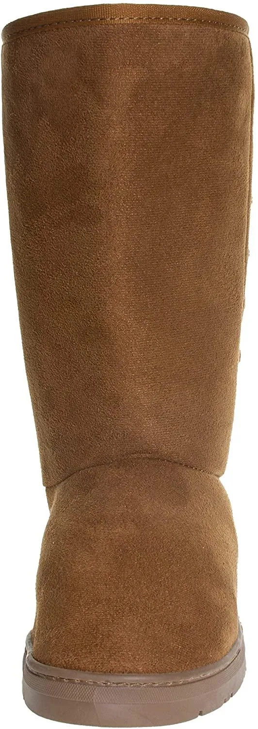 Chatties Chatz Womens Slip On High 11" Microsuede Winter Boots with Lace Up Back and Tassel Bow