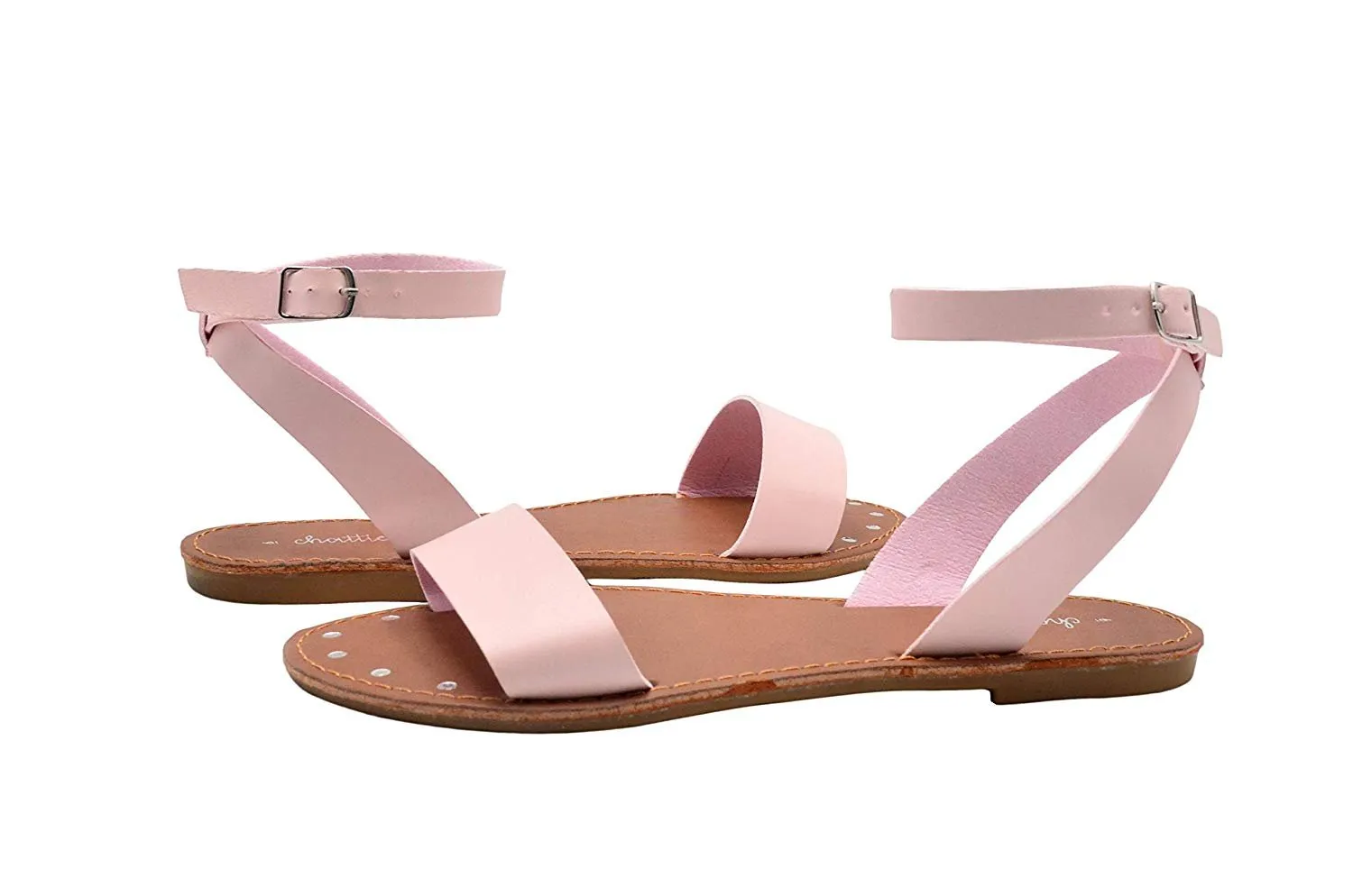 Chatties Ladies Fashion Sandals Pu Slingback Ankle Strap Flats with Printed Stud