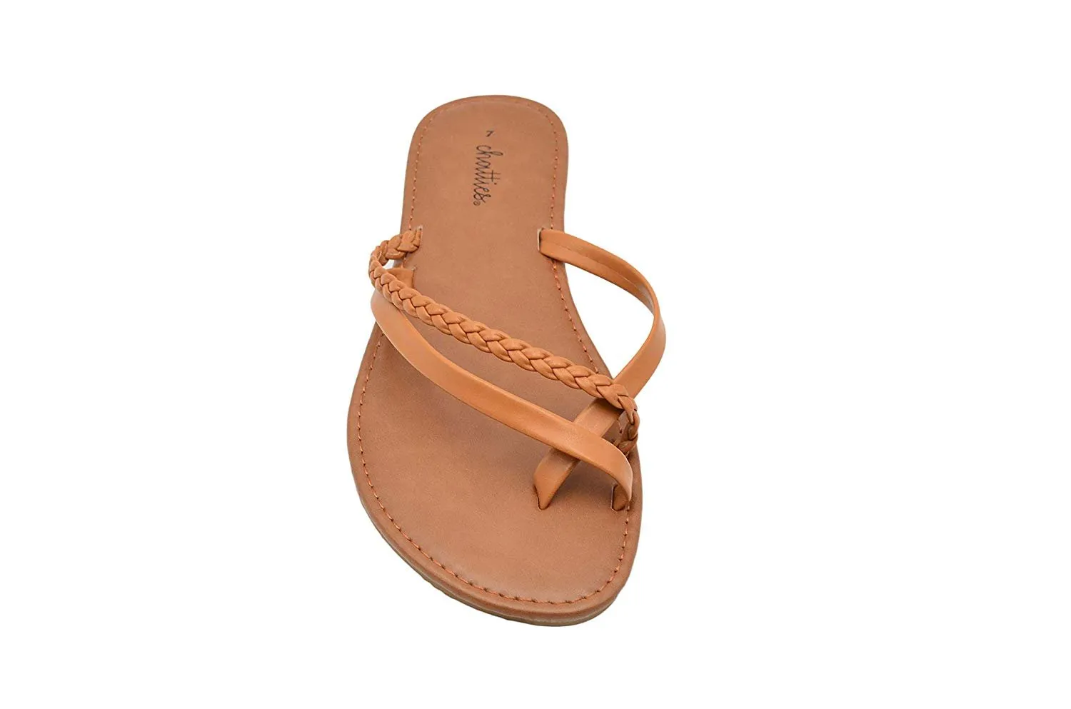 Chatties Ladies Fashion Sandals Smooth Pu Thong Slip On Flats with Braid Detail
