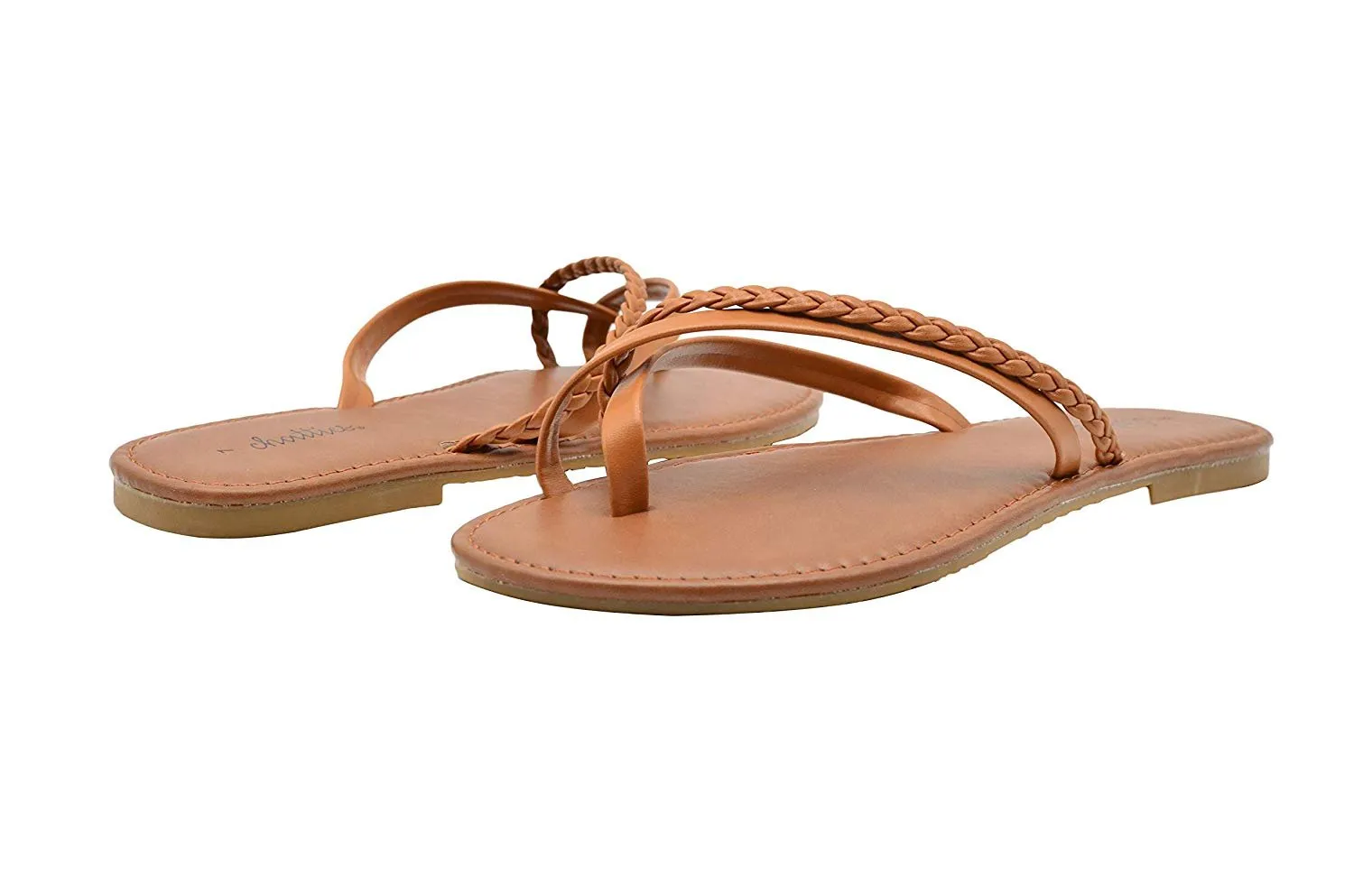Chatties Ladies Fashion Sandals Smooth Pu Thong Slip On Flats with Braid Detail