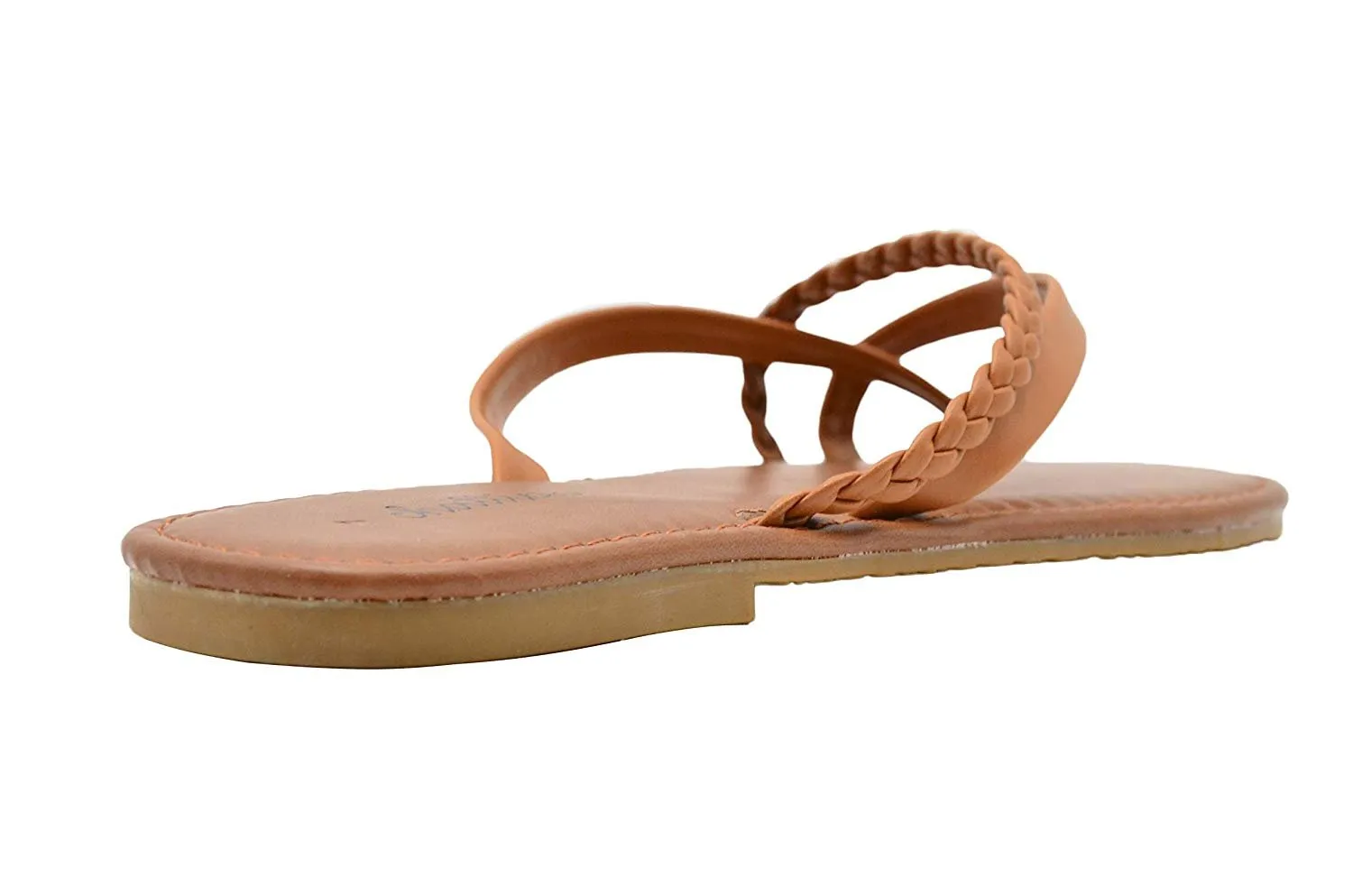 Chatties Ladies Fashion Sandals Smooth Pu Thong Slip On Flats with Braid Detail