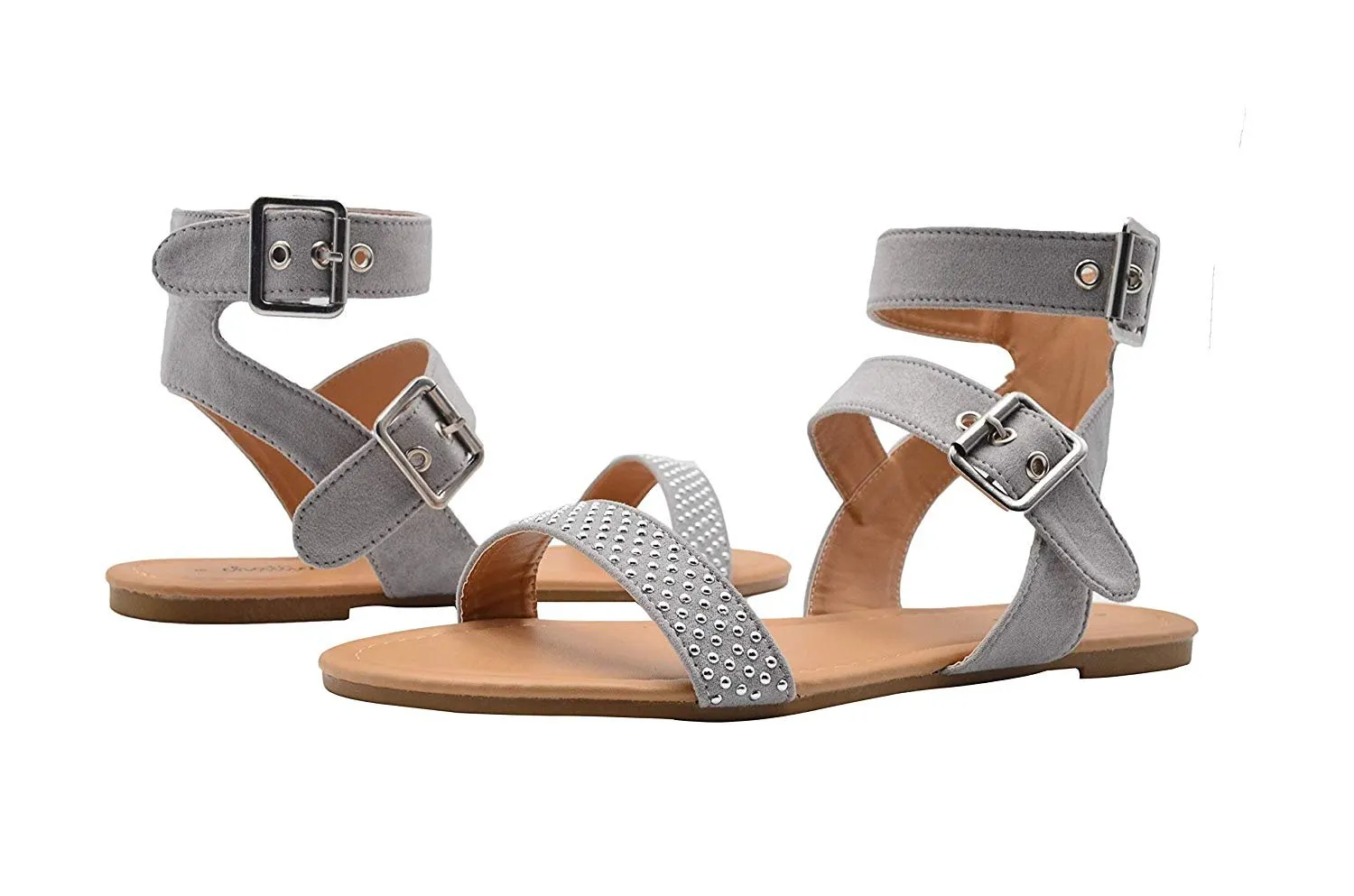Chatties Ladies Gladiator Double Buckle Gladiator Flats with Studs