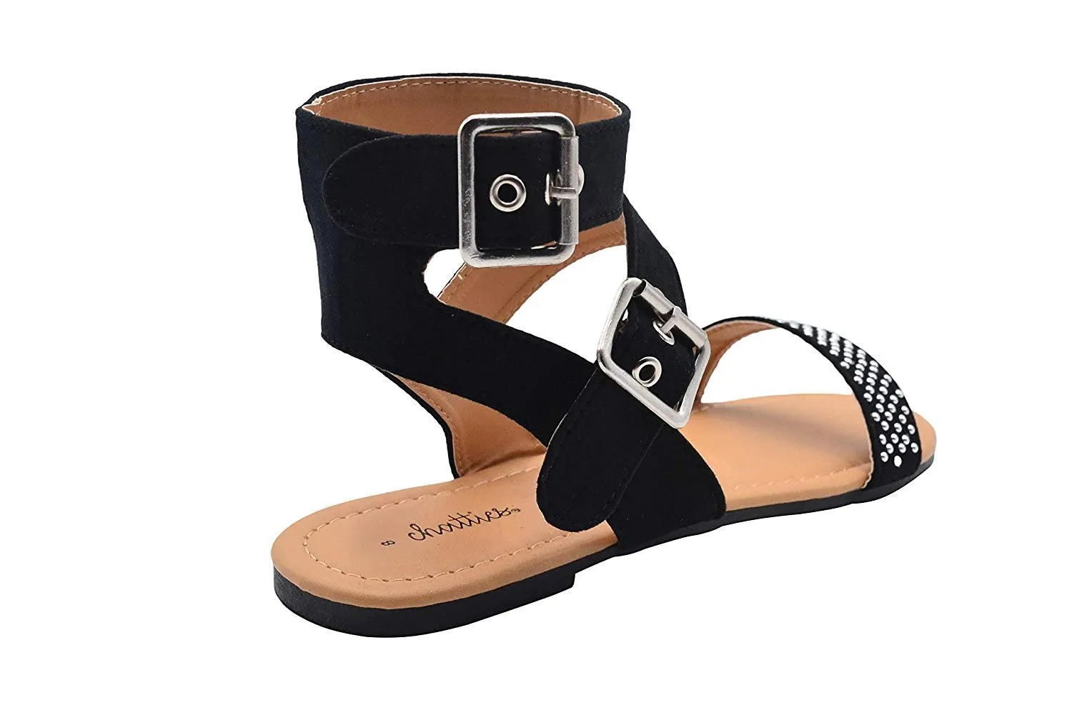 Chatties Ladies Gladiator Double Buckle Gladiator Flats with Studs
