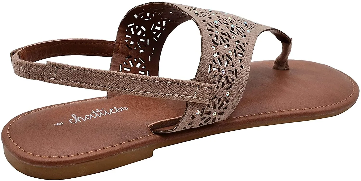 Chatties Women’s Microsuede Cutout Rhinestone Thong Sandal with Elastic Back Strap - Open Toe Fashion Summer Slide Shoe
