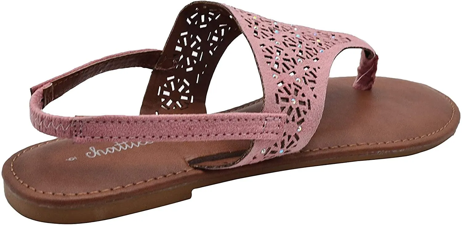 Chatties Women’s Microsuede Cutout Rhinestone Thong Sandal with Elastic Back Strap - Open Toe Fashion Summer Slide Shoe