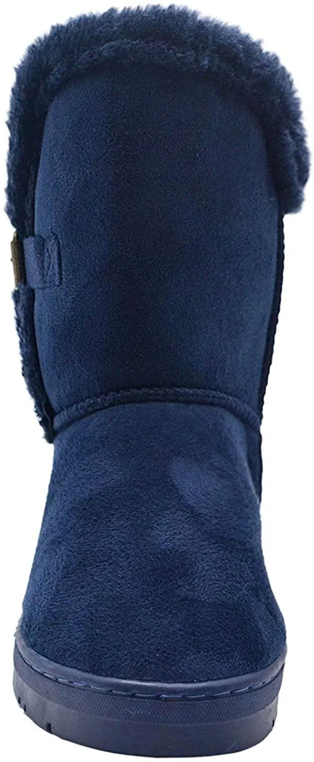 Chatz Women’s 8” Mid Calf Microsuede Winter Boots with Faux Fur Trim and Buckle