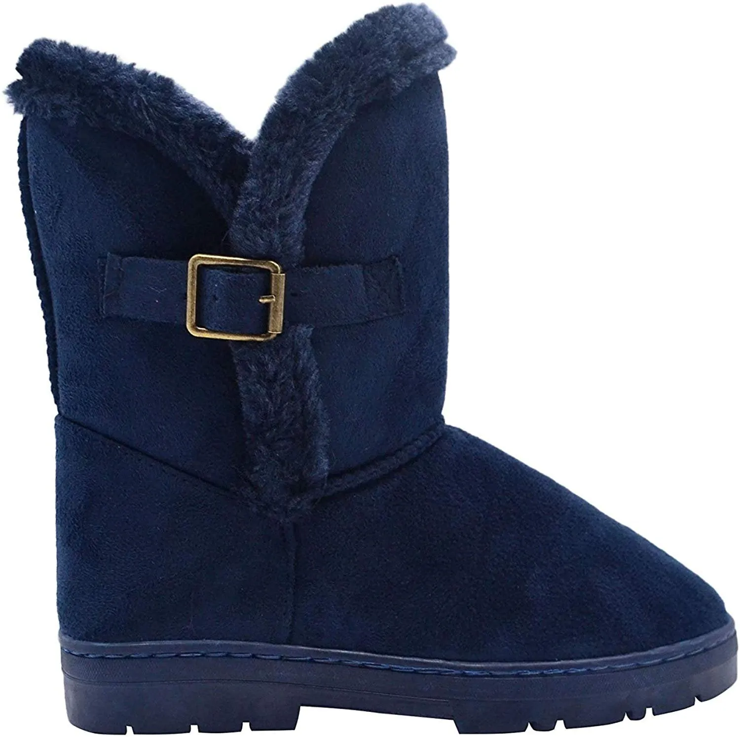 Chatz Women’s 8” Mid Calf Microsuede Winter Boots with Faux Fur Trim and Buckle
