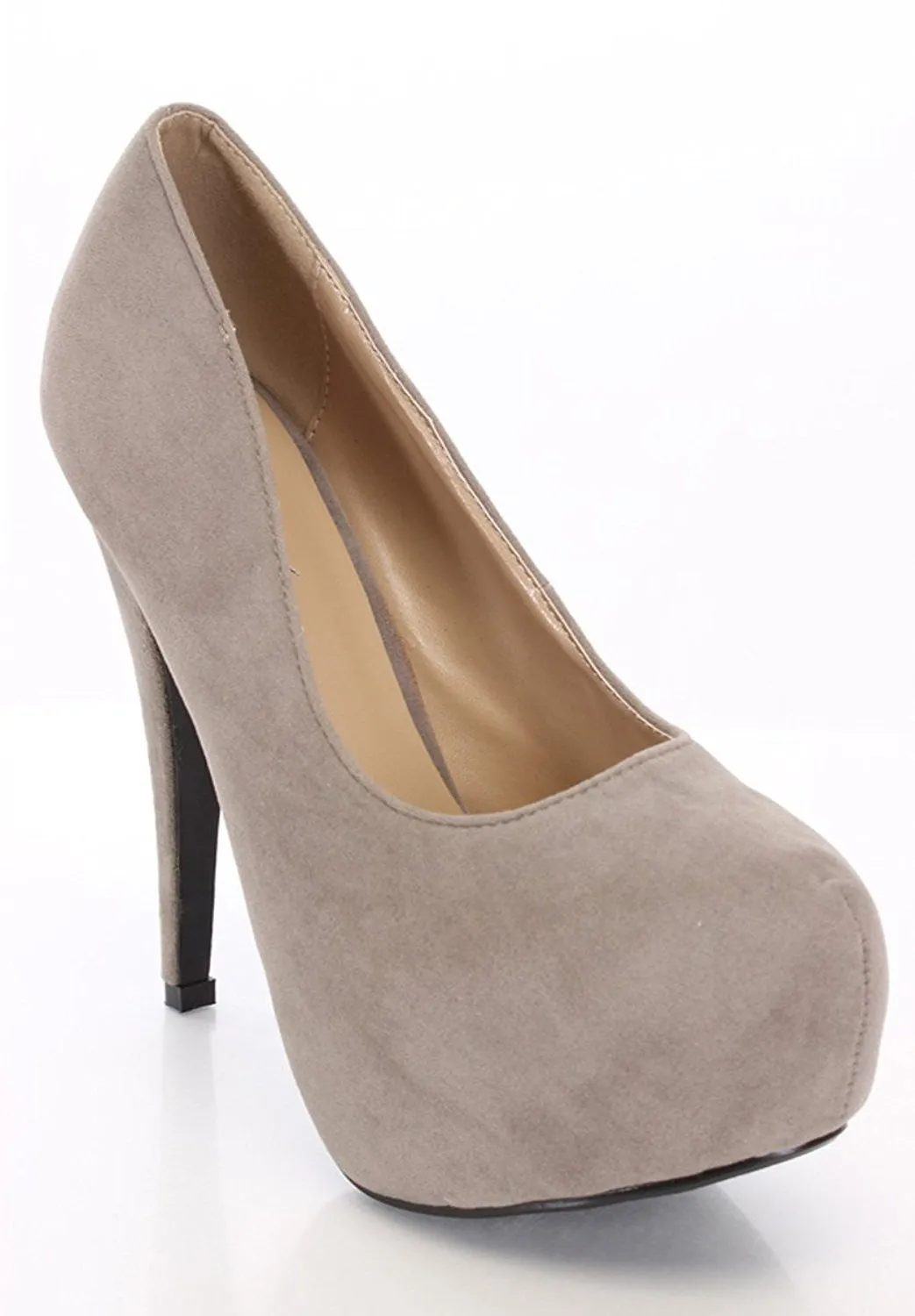 Classic Round Toe Faux Suede Platform Pump Women's Heels