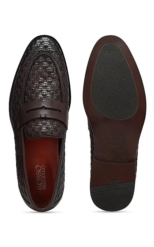 Coffee Textured Leather Loafers