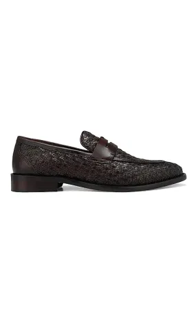 Coffee Textured Leather Loafers