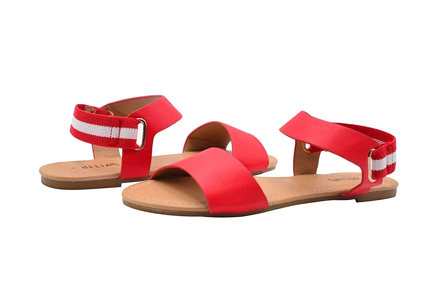 dELiAs Ladies Fashion Sandals Summer Flats with Striped Elastic Slipback Strap
