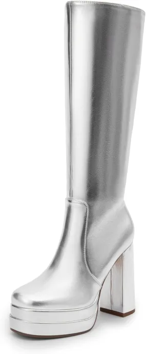 DREAM PAIRS Women's Platform Heeled Knee High Boots, Long Chunky Tall Gogo Boots for Fall
