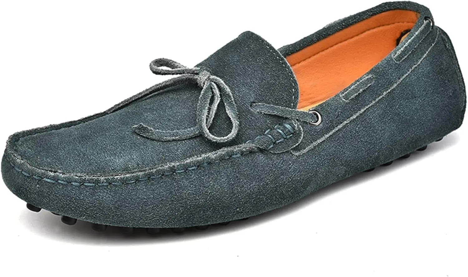 Driving Moccasins for Men Deck Shoes 1-Eye Genuine Leather Stitching Details Suede Vamp Flat Heel Flexible Anti-Slip Lightweight Resistant Casual for Any Attire