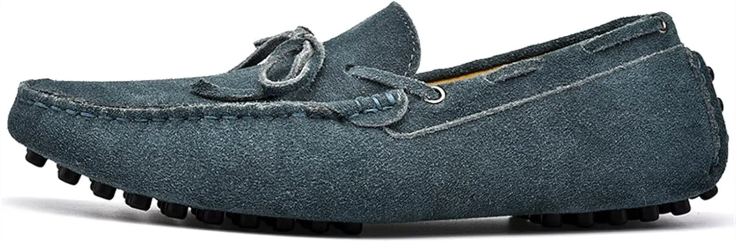 Driving Moccasins for Men Deck Shoes 1-Eye Genuine Leather Stitching Details Suede Vamp Flat Heel Flexible Anti-Slip Lightweight Resistant Casual for Any Attire
