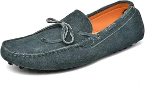 Driving Moccasins for Men Deck Shoes 1-Eye Genuine Leather Stitching Details Suede Vamp Flat Heel Flexible Anti-Slip Lightweight Resistant Casual for Any Attire