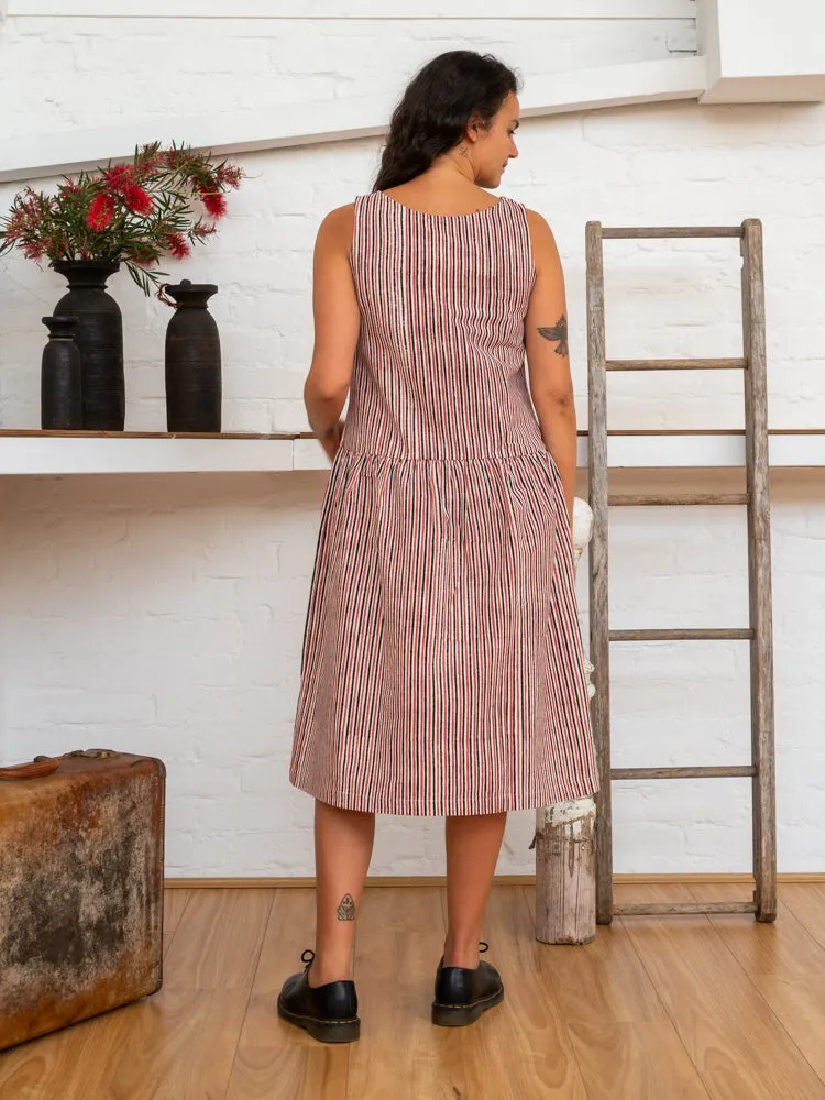Drop Waist Dress - Red Pinstripe
