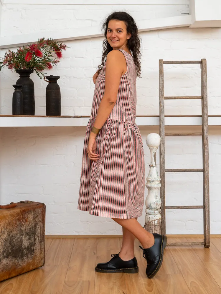 Drop Waist Dress - Red Pinstripe