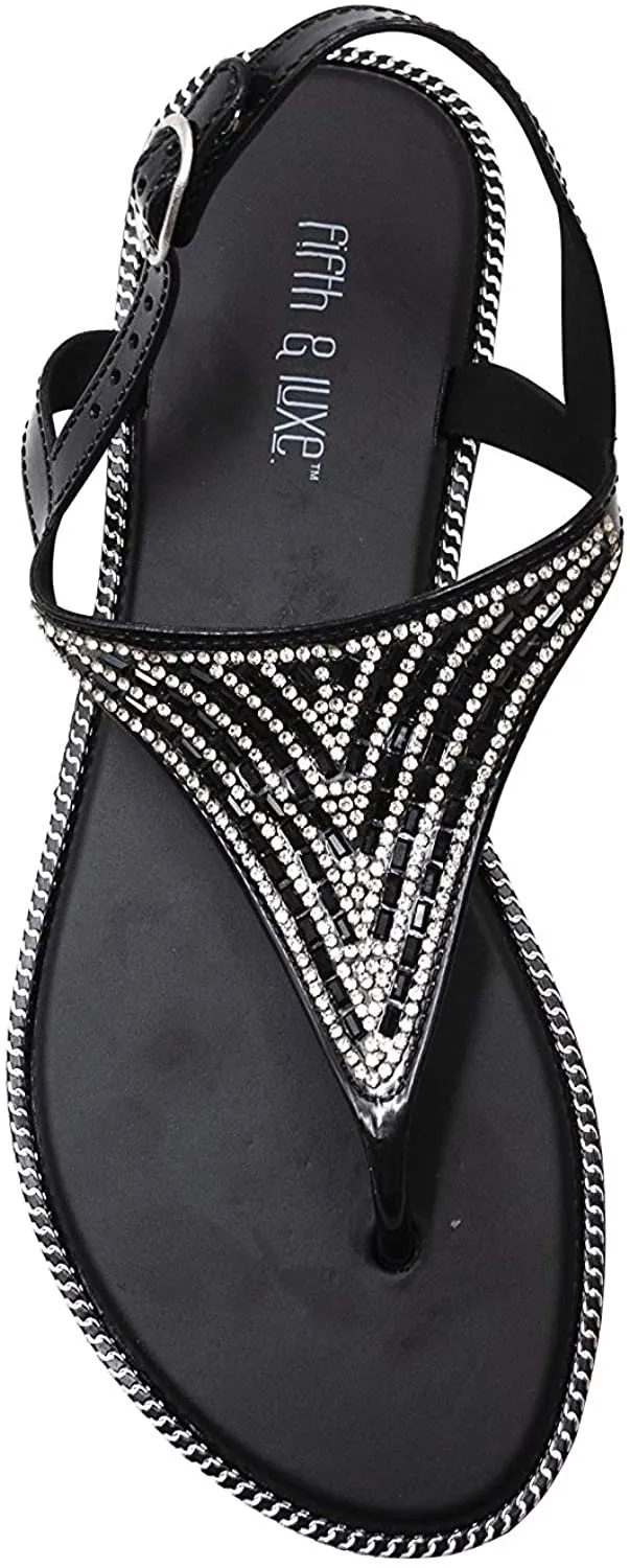 Fifth & Luxe Women's Slip-On PCU Thong Sandals with Rhinestone Upper, Open-Toe Flat Fashion Summer Shoes