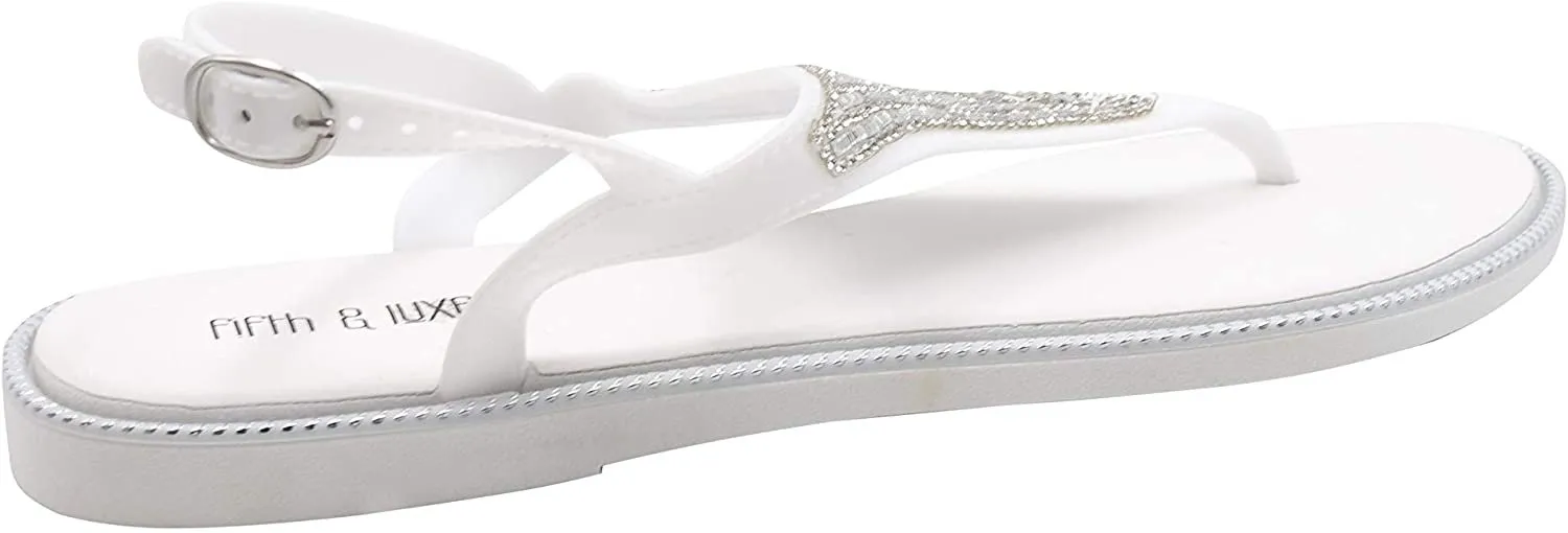 Fifth & Luxe Women's Slip-On PCU Thong Sandals with Rhinestone Upper, Open-Toe Flat Fashion Summer Shoes