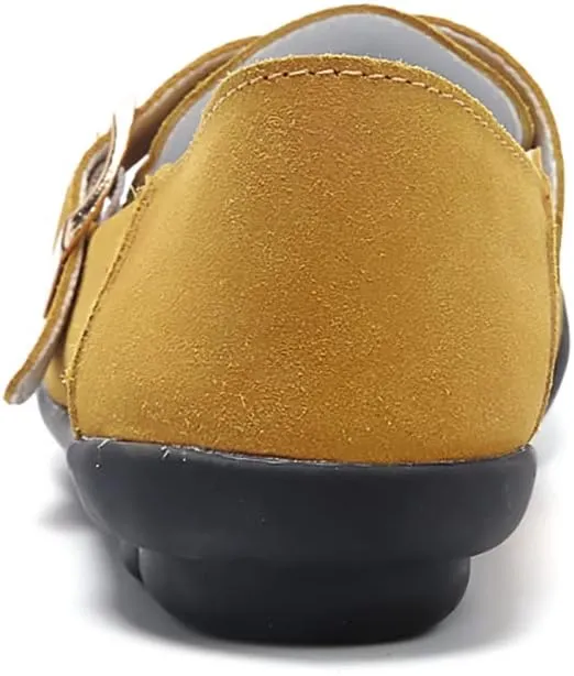 FolHaoth Womens Loafers with Adjustable Buckle Comfortable Suede Casual Slip On Flats Moccasins Loafer Shoes Breathable Nurse Driving Fashion Shoes