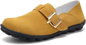 FolHaoth Womens Loafers with Adjustable Buckle Comfortable Suede Casual Slip On Flats Moccasins Loafer Shoes Breathable Nurse Driving Fashion Shoes