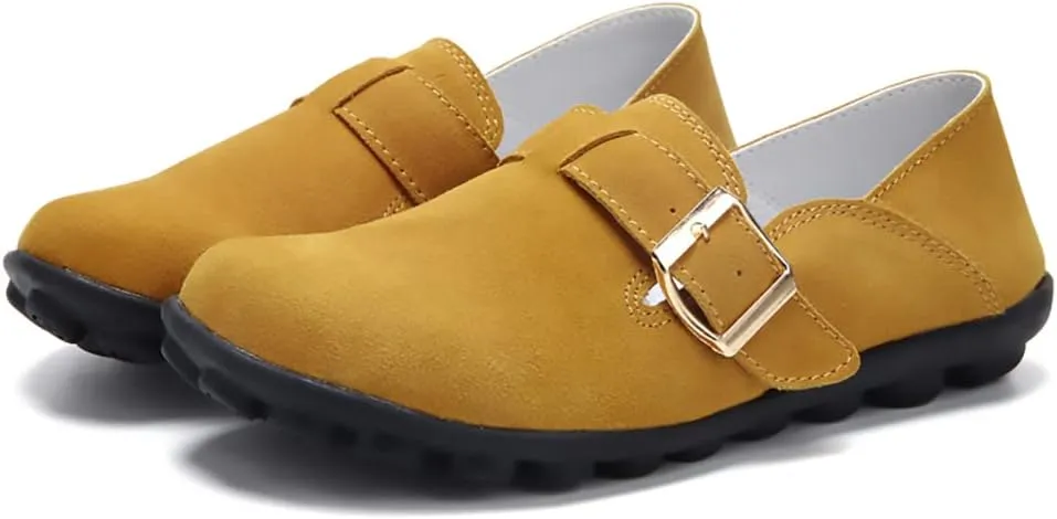 FolHaoth Womens Loafers with Adjustable Buckle Comfortable Suede Casual Slip On Flats Moccasins Loafer Shoes Breathable Nurse Driving Fashion Shoes