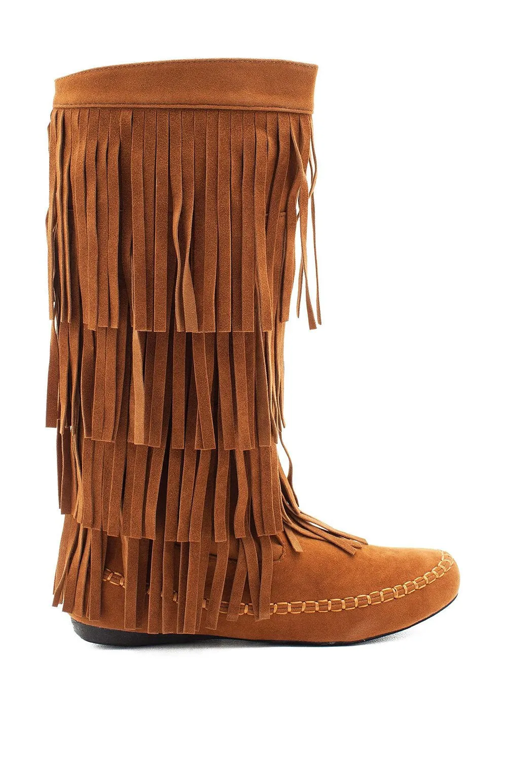 Fringe 4 Layer Moccasin Knee High Mid Calf Tall Vegan Boot