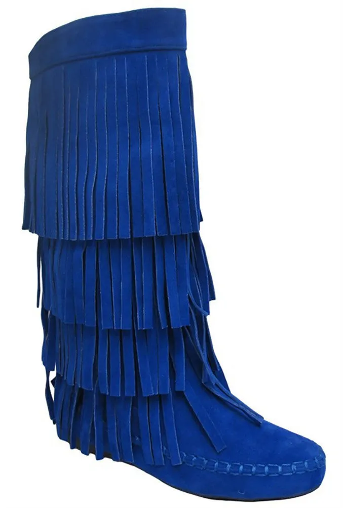 Fringe 4 Layer Moccasin Knee High Mid Calf Tall Vegan Boot