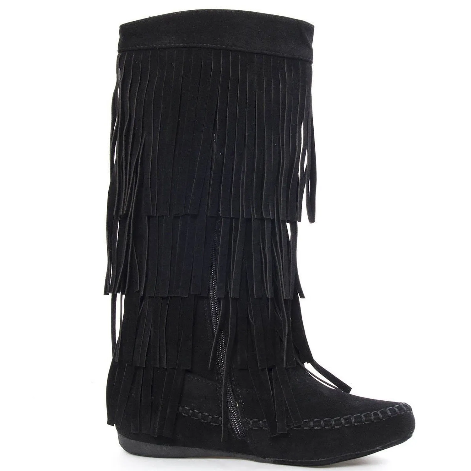 Fringe 4 Layer Moccasin Knee High Mid Calf Tall Vegan Boot