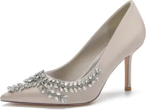 FufoneUS Womens Pointed Toe High Heels Dress Pumps for Evening Stiletto Heels Bridal Wedding Shoes,Champagne,8