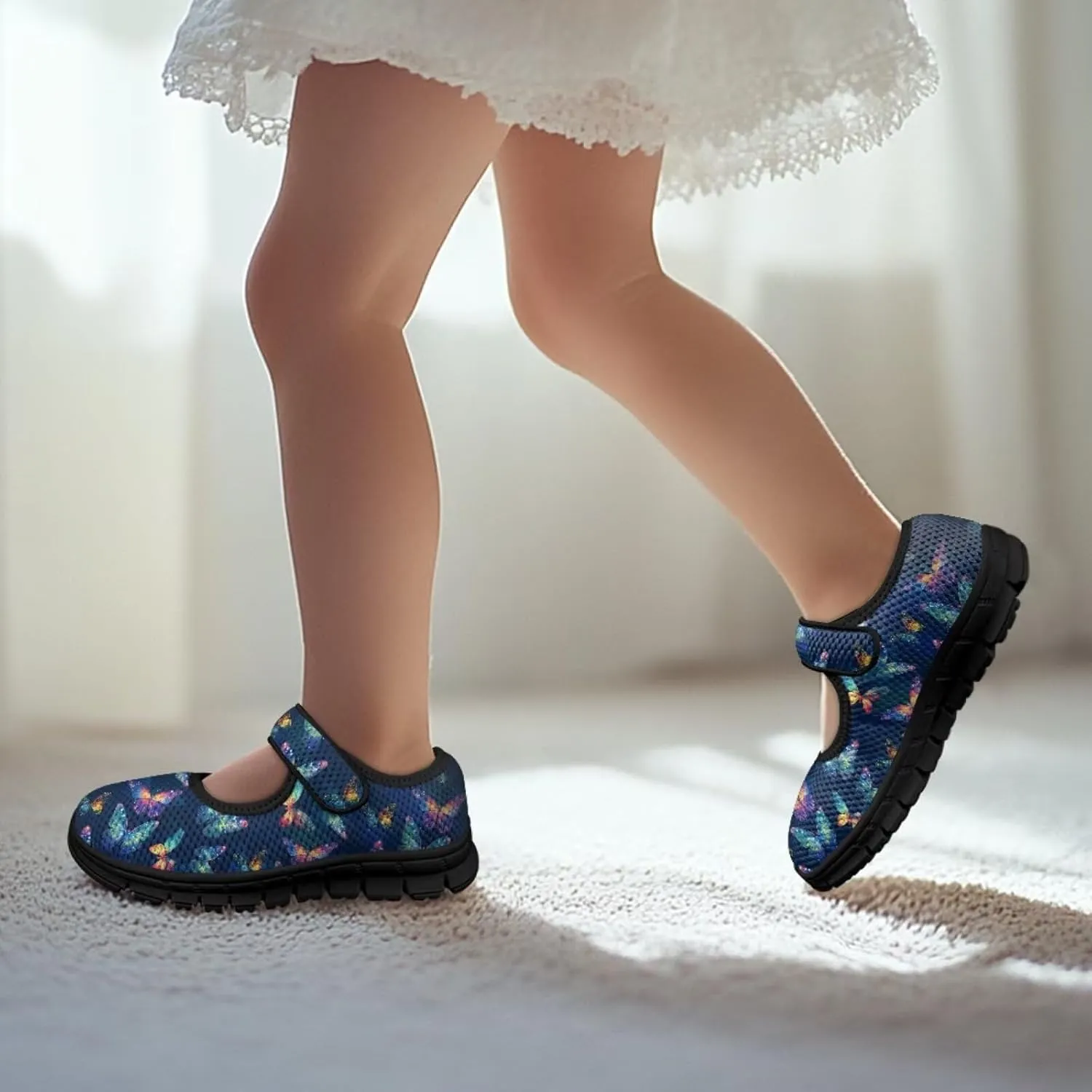 Girl's Animal Pattern Running Shoes Mesh Children's Mary Jane Shoes Slip On Sports Shoes Magic Sticker Casual Shoes