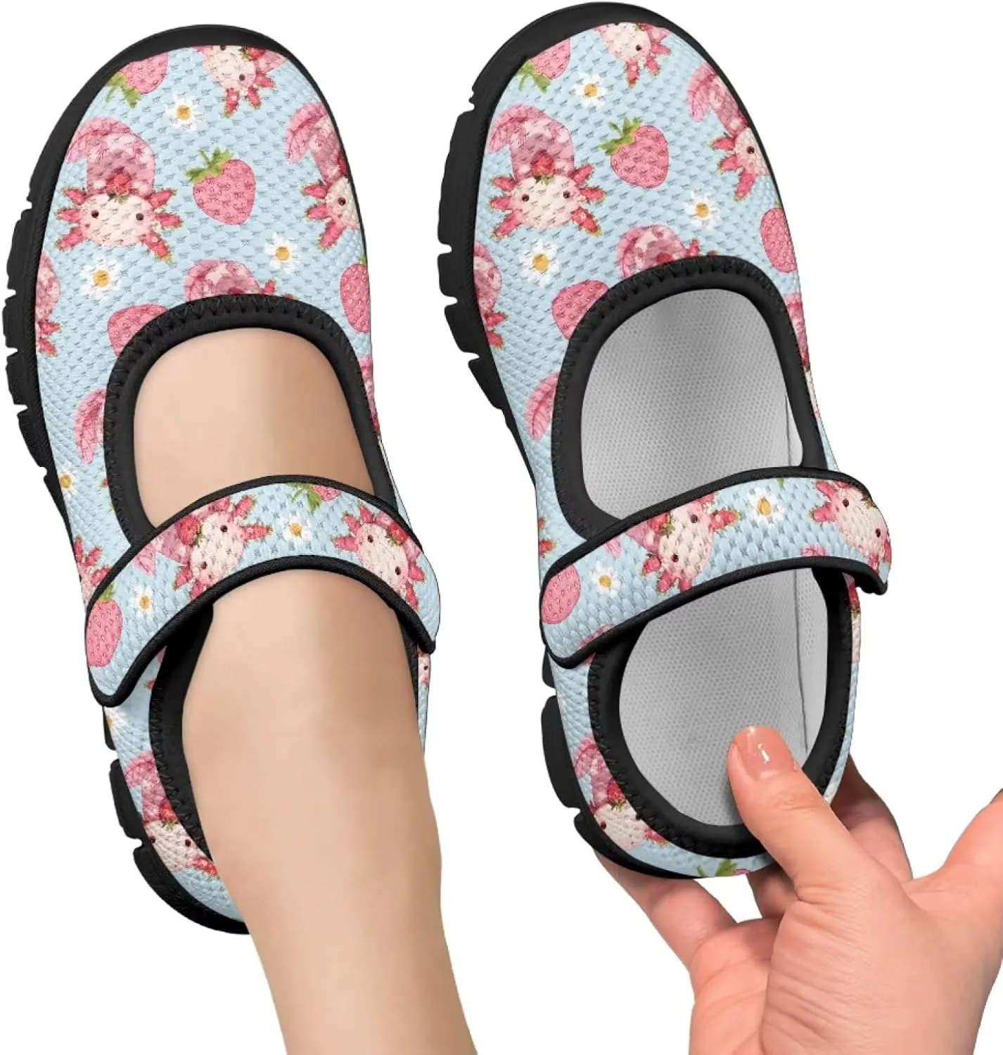 Girl's Animal Pattern Running Shoes Mesh Children's Mary Jane Shoes Slip On Sports Shoes Magic Sticker Casual Shoes