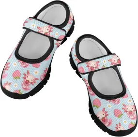 Girl's Animal Pattern Running Shoes Mesh Children's Mary Jane Shoes Slip On Sports Shoes Magic Sticker Casual Shoes