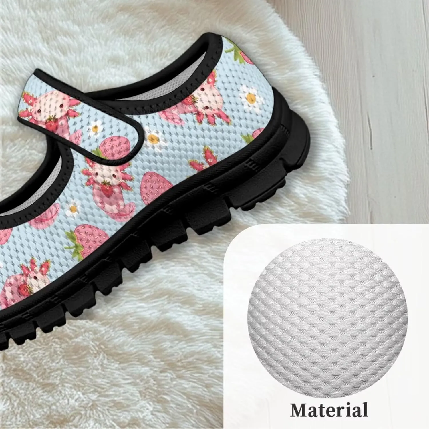 Girl's Animal Pattern Running Shoes Mesh Children's Mary Jane Shoes Slip On Sports Shoes Magic Sticker Casual Shoes