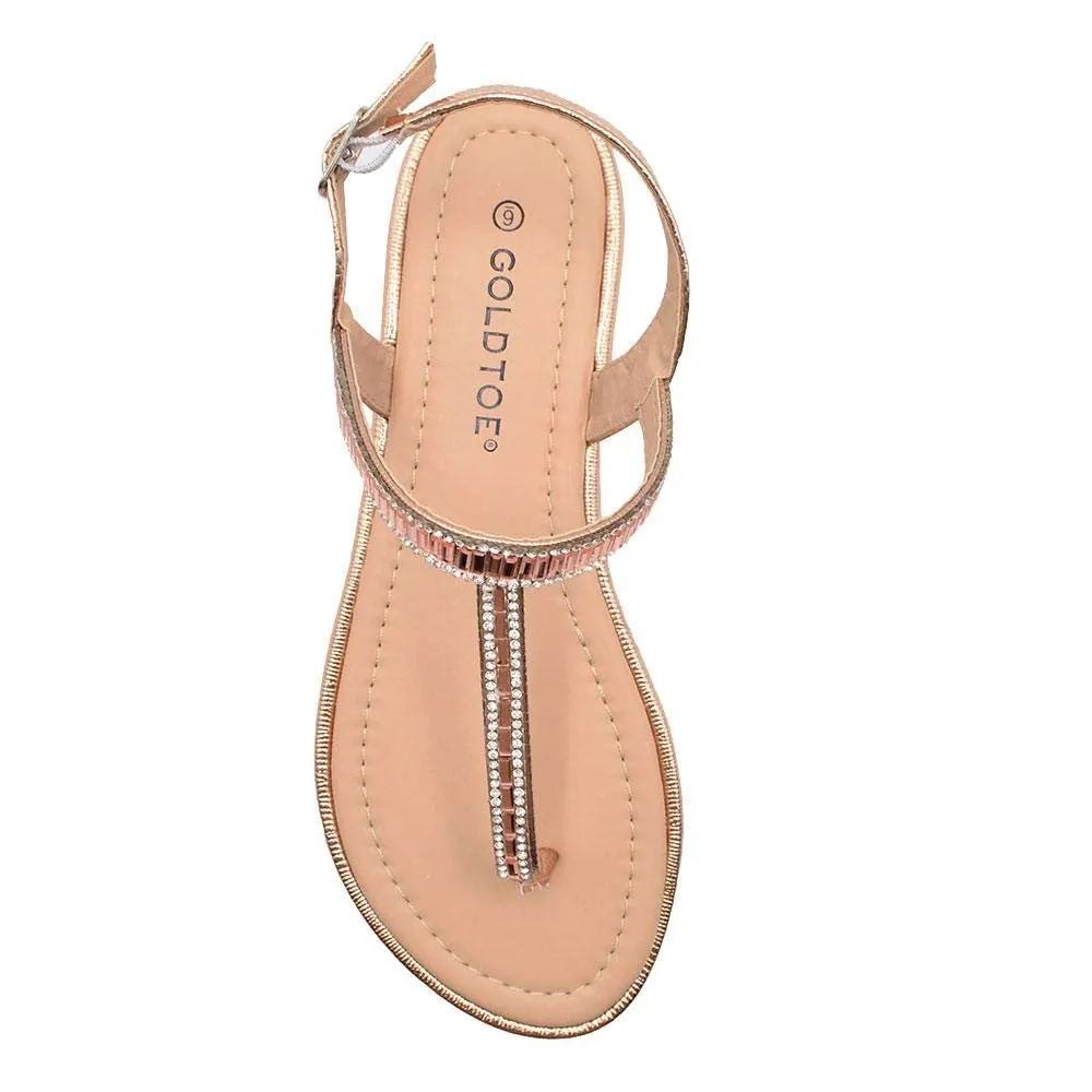 Gold Toe Ladies Fashion Sandals Metallic Thong Slingback Summer Flats