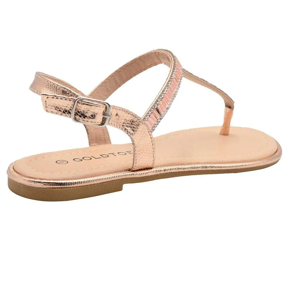 Gold Toe Ladies Fashion Sandals Metallic Thong Slingback Summer Flats