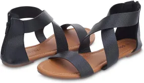 Gold Toe Women’s Criss Cross Strap Sandal - Open Toe Fashion Summer Slide Shoe Black