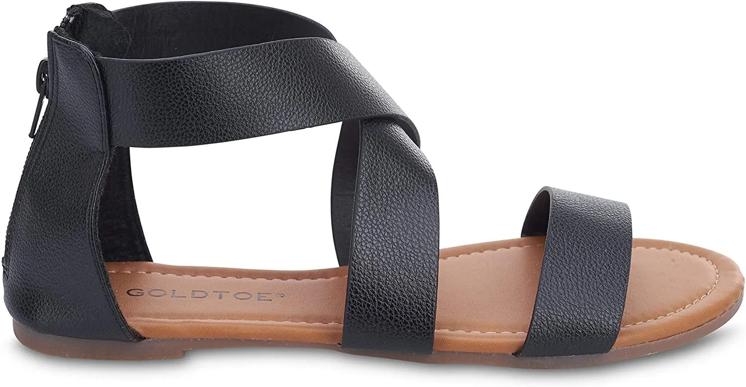Gold Toe Women’s Criss Cross Strap Sandal - Open Toe Fashion Summer Slide Shoe Black