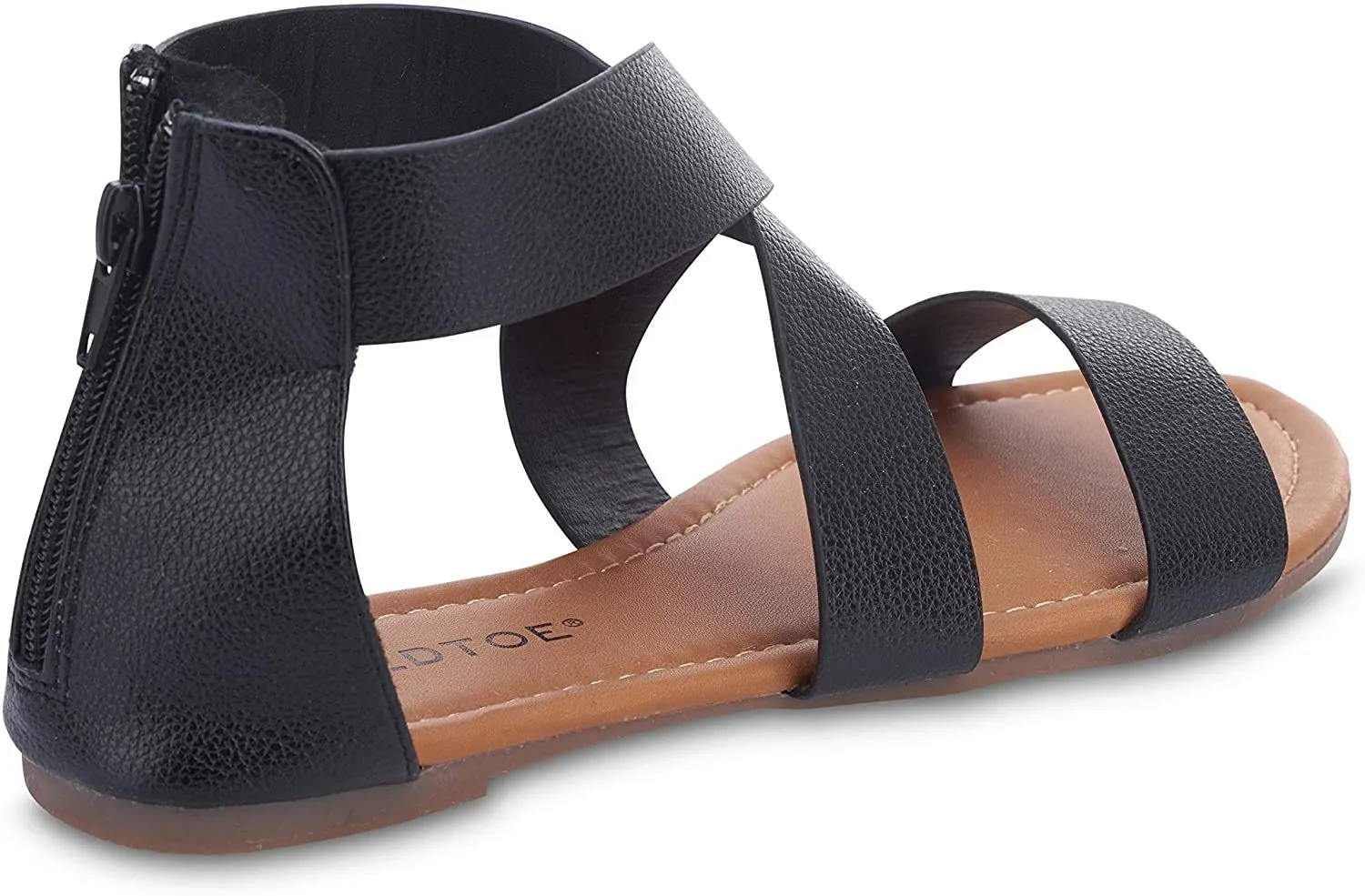 Gold Toe Women’s Criss Cross Strap Sandal - Open Toe Fashion Summer Slide Shoe Black