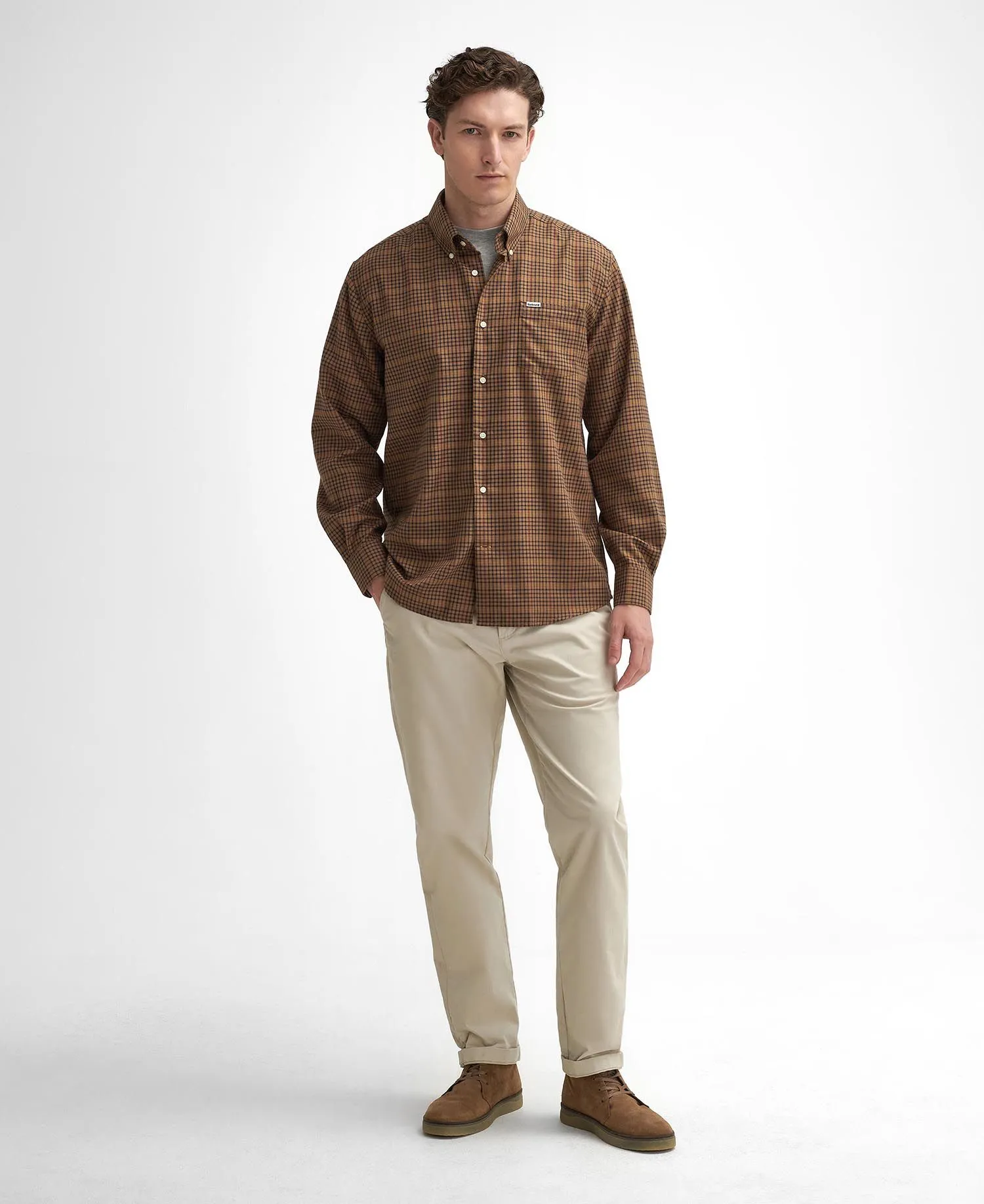 Henderson Regular Thermo Weave Checked Shirt - Stone