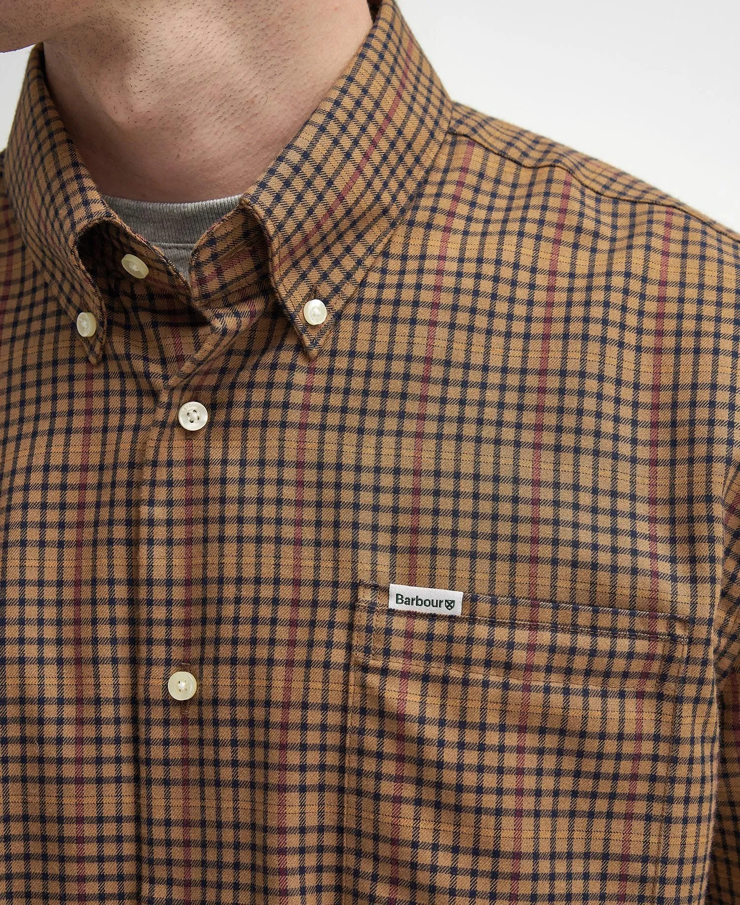 Henderson Regular Thermo Weave Checked Shirt - Stone